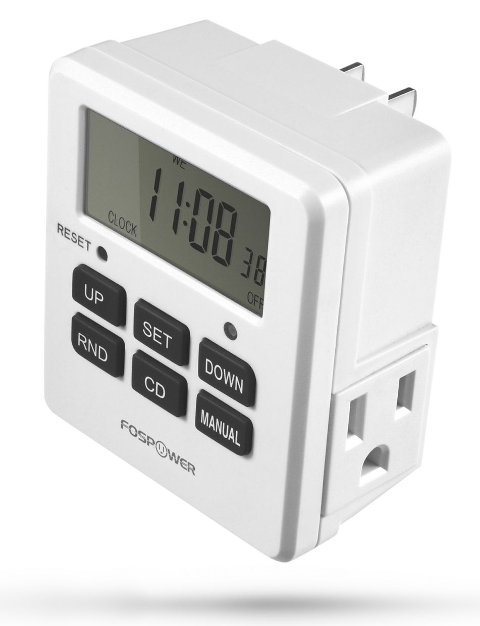 7 Day Digital LCD Electric Programmable Dual Outlet Plug In Clock Timer Switch 