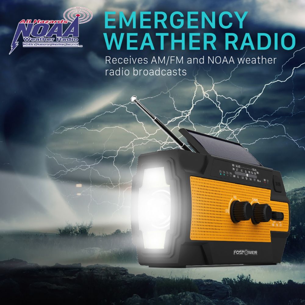 Hand Crank Emergency Solar Weather Radio 4000mAh Power Bank Charger Flash Light 